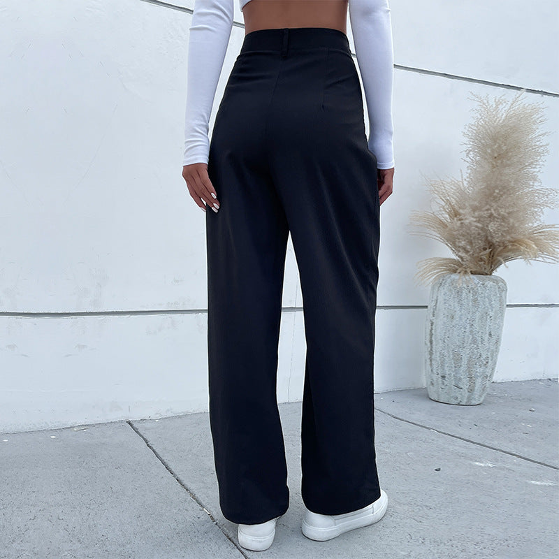 Wide-Leg Pleated Trousers with Overlap Waist