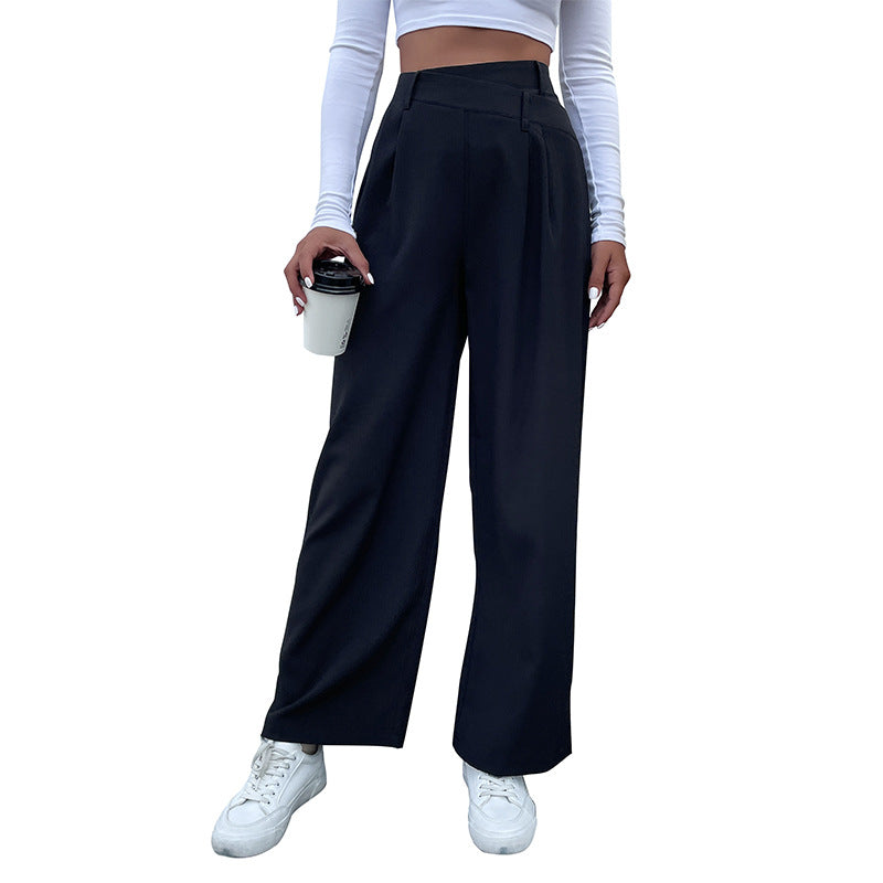 Wide-Leg Pleated Trousers with Overlap Waist