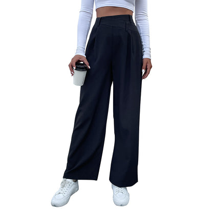 Wide-Leg Pleated Trousers with Overlap Waist