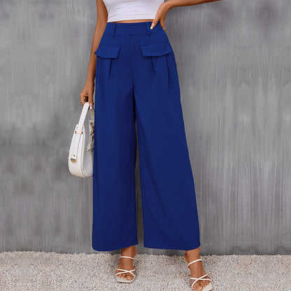 Wide-Leg Trousers with Front Pleats and Flap Pockets