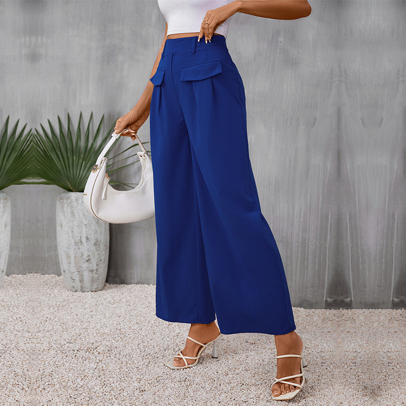 Wide-Leg Trousers with Front Pleats and Flap Pockets