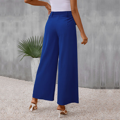 Wide-Leg Trousers with Front Pleats and Flap Pockets