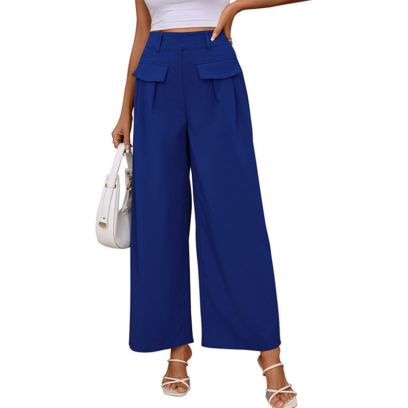 Wide-Leg Trousers with Front Pleats and Flap Pockets