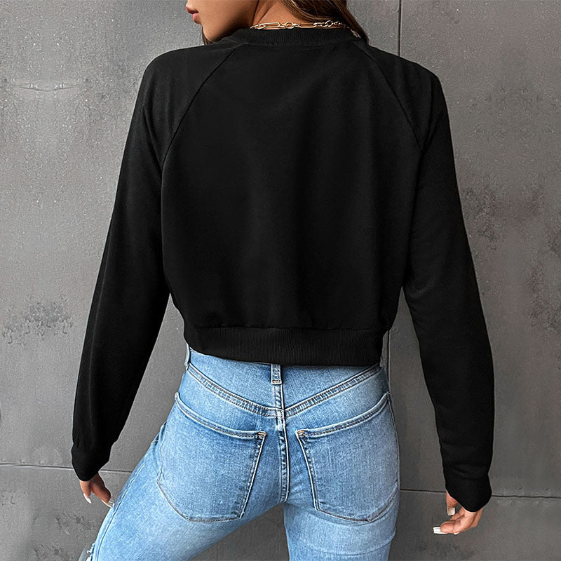 Solid Crewneck Cropped Sweatshirt with Raglan Sleeves
