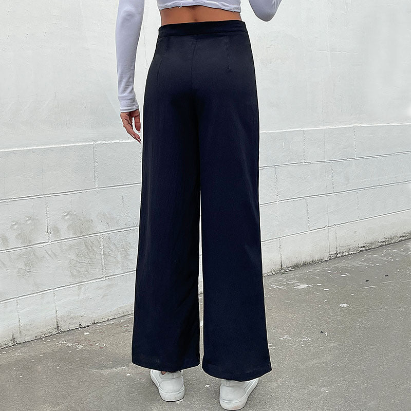 Straight-Leg Trousers with High-Waist Button Front
