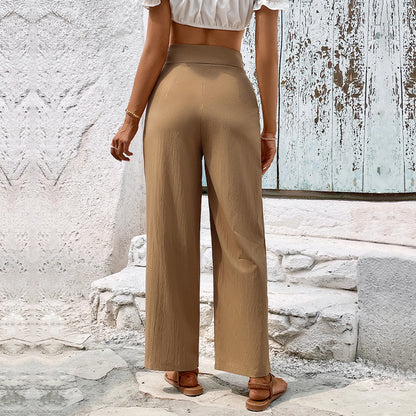 Straight-Leg Pants with High-Waist and Notched Button Front