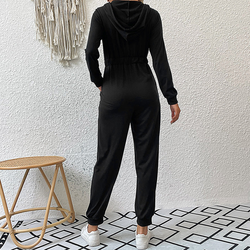 Hooded Jumpsuit with Half-Zip and Drawstring Waist