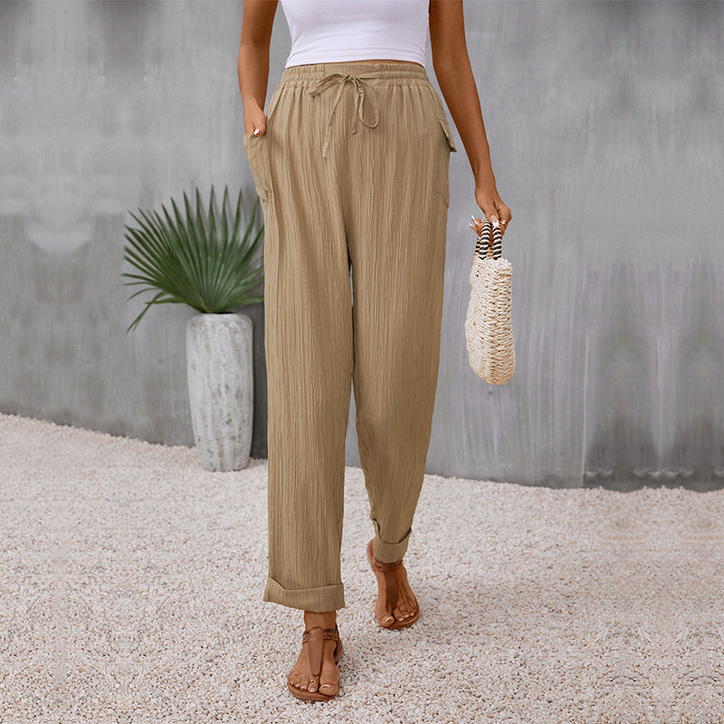 Relaxed Straight-Leg Pants with Drawstring Waist and Pockets