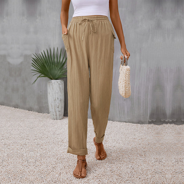 Relaxed Straight-Leg Pants with Drawstring Waist and Pockets