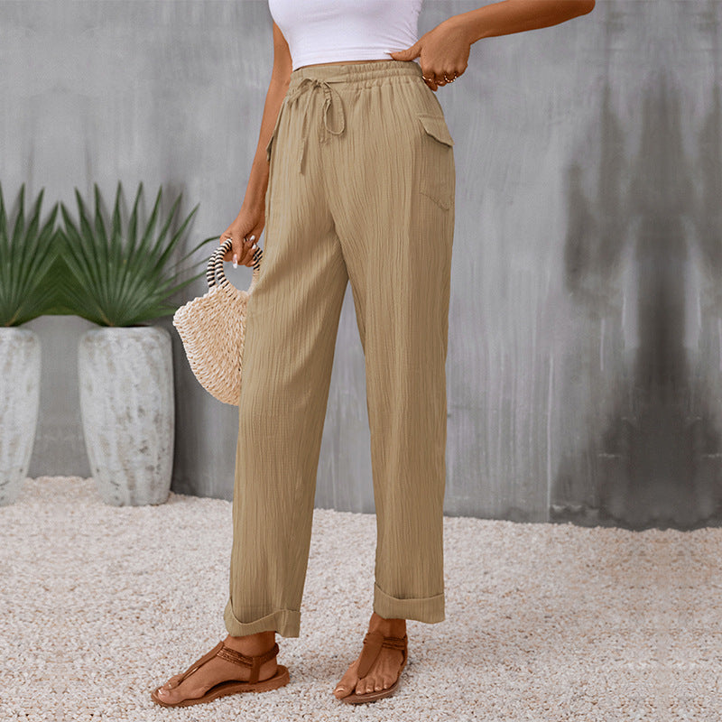 Relaxed Straight-Leg Pants with Drawstring Waist and Pockets