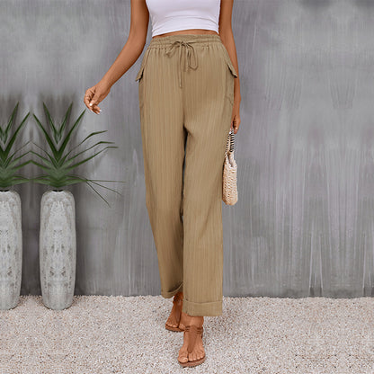 Relaxed Straight-Leg Pants with Drawstring Waist and Pockets