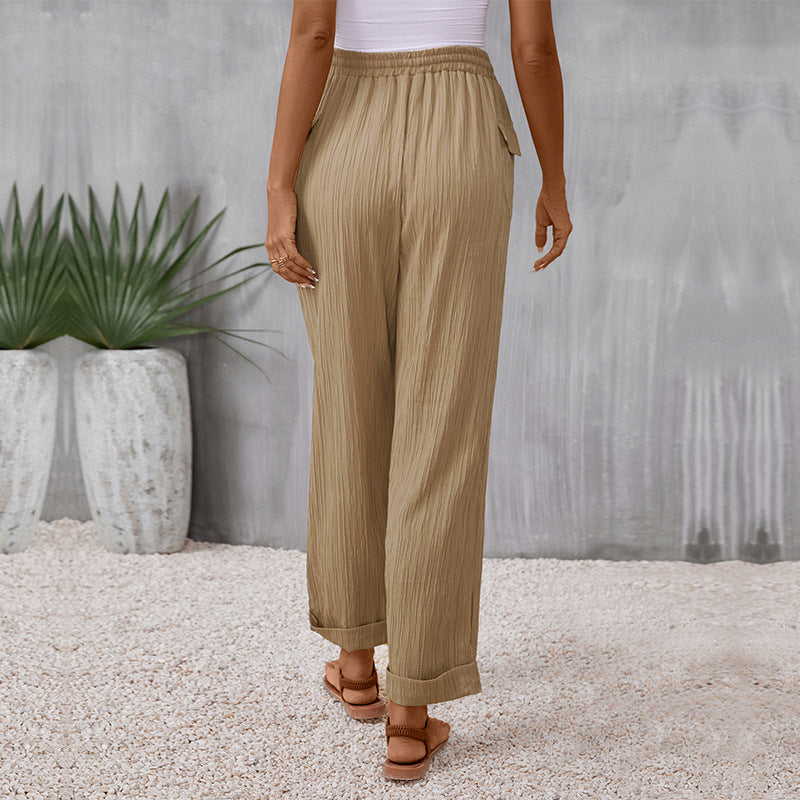 Relaxed Straight-Leg Pants with Drawstring Waist and Pockets