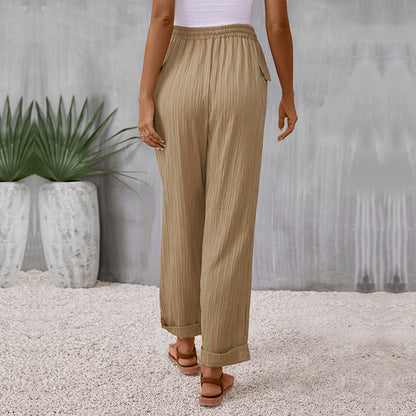 Relaxed Straight-Leg Pants with Drawstring Waist and Pockets