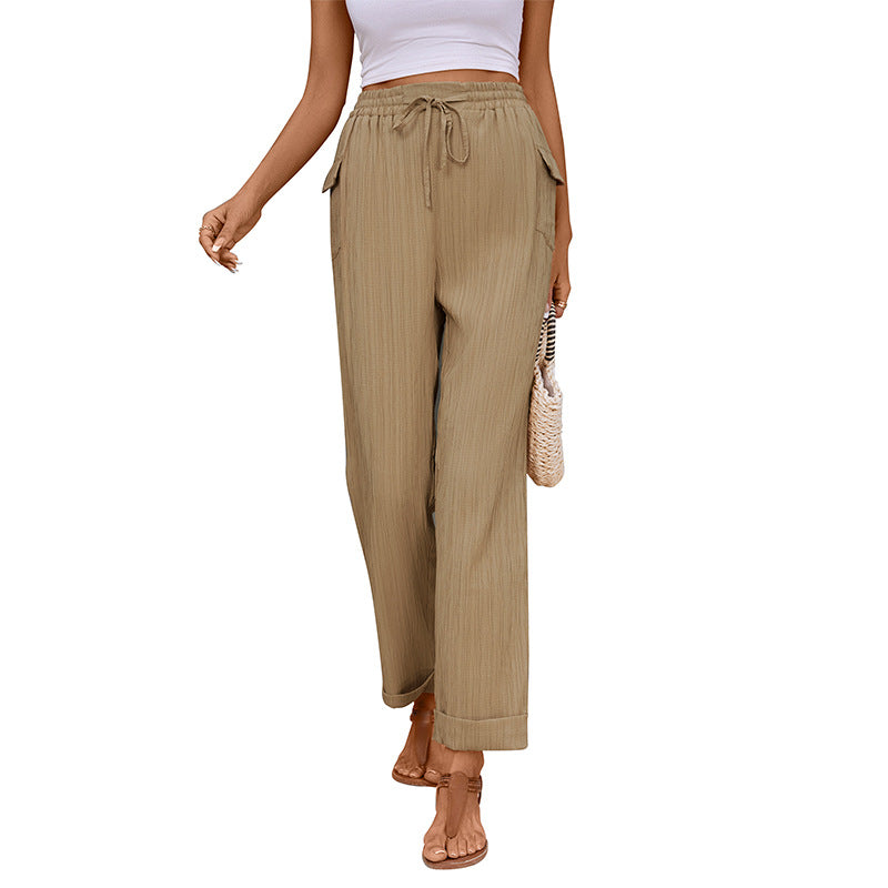 Relaxed Straight-Leg Pants with Drawstring Waist and Pockets
