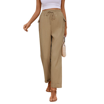 Relaxed Straight-Leg Pants with Drawstring Waist and Pockets