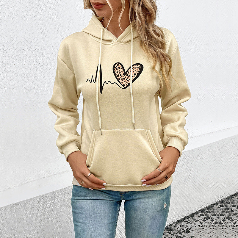 Pullover Hoodie with EKG Heart Design and Kangaroo Pocket
