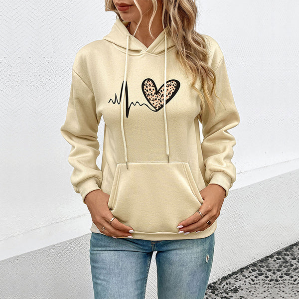 Pullover Hoodie with EKG Heart Design and Kangaroo Pocket