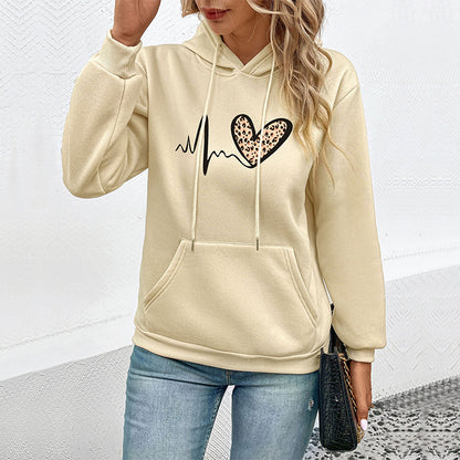 Pullover Hoodie with EKG Heart Design and Kangaroo Pocket