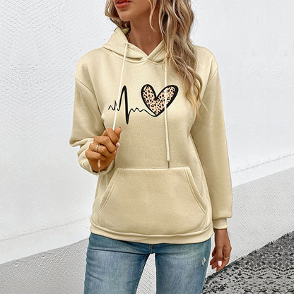Pullover Hoodie with EKG Heart Design and Kangaroo Pocket