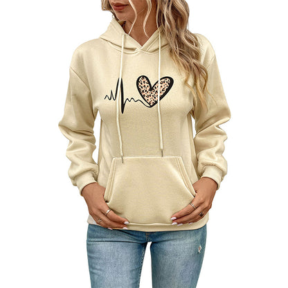 Pullover Hoodie with EKG Heart Design and Kangaroo Pocket