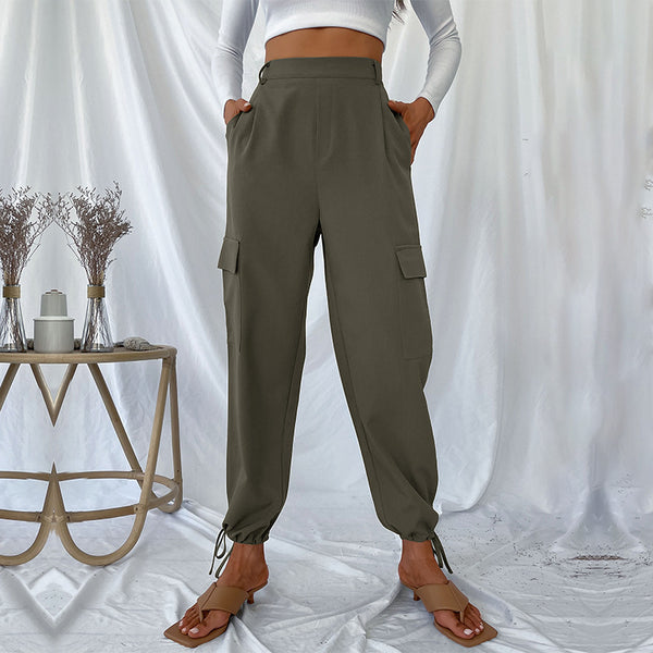 High-Waist Cargo Trousers with Drawstring Ankles