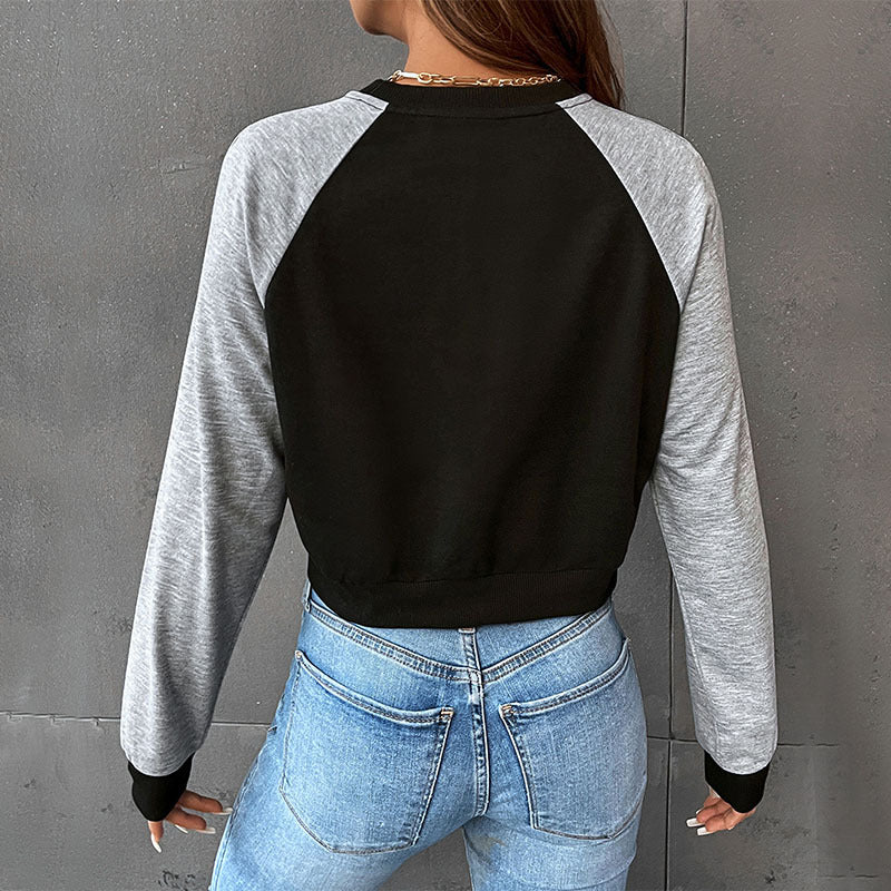 Colorblock Cropped Sweatshirt with Raglan Sleeves