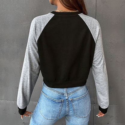 Colorblock Cropped Sweatshirt with Raglan Sleeves