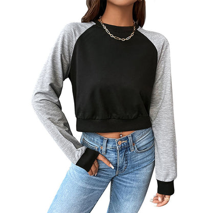 Colorblock Cropped Sweatshirt with Raglan Sleeves