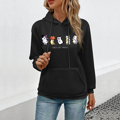 Halloween Cartoon Print Hoodie with Kangaroo Pocket