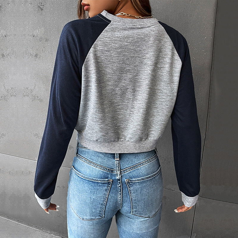 Raglan Cropped Sweatshirt with Butterfly Print