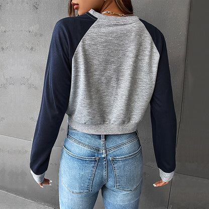 Raglan Cropped Sweatshirt with Butterfly Print