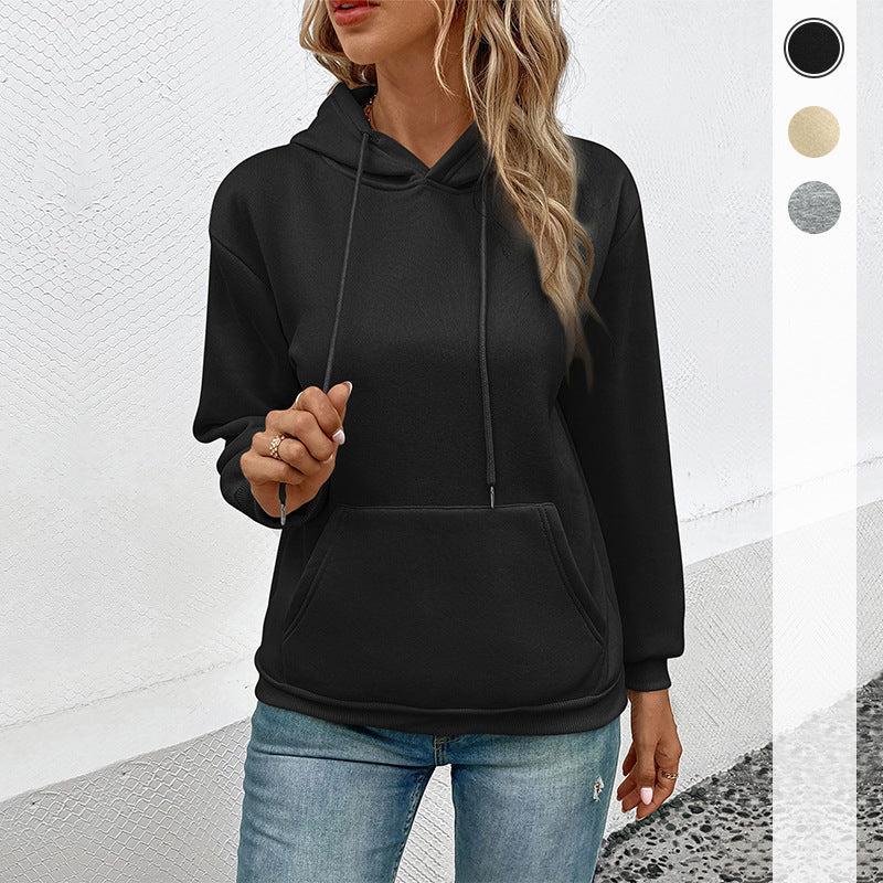 Loose Fit Solid Hoodie with Long Sleeves and Kangaroo Pocket