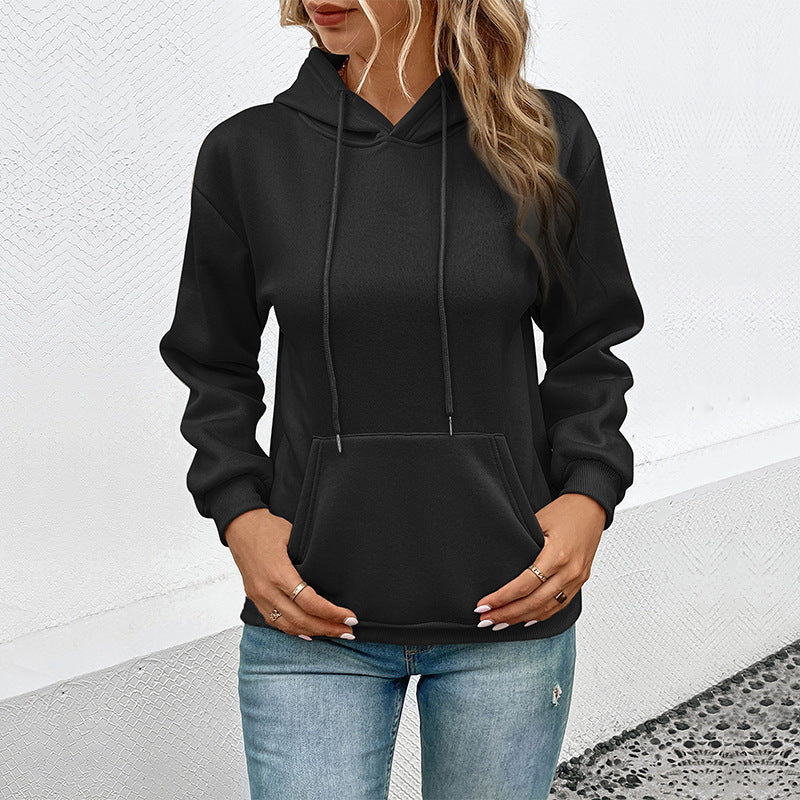 Loose Fit Solid Hoodie with Long Sleeves and Kangaroo Pocket