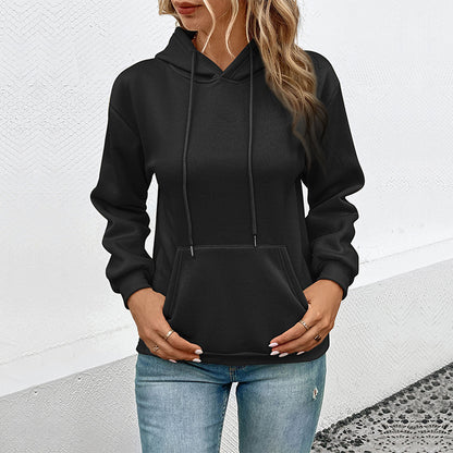 Loose Fit Solid Hoodie with Long Sleeves and Kangaroo Pocket