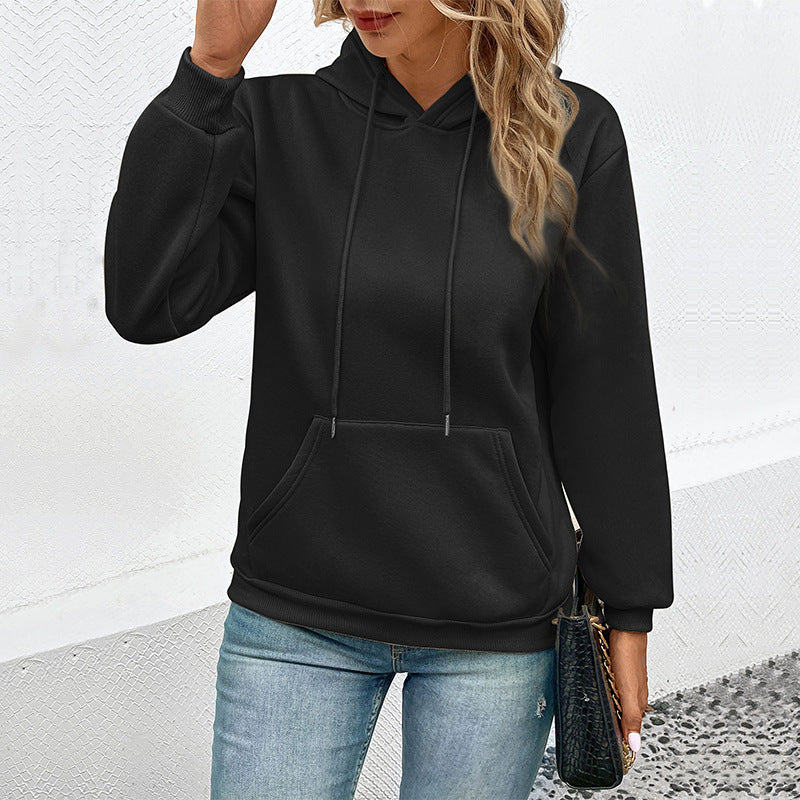 Loose Fit Solid Hoodie with Long Sleeves and Kangaroo Pocket