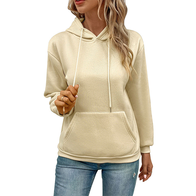 Loose Fit Solid Hoodie with Long Sleeves and Kangaroo Pocket