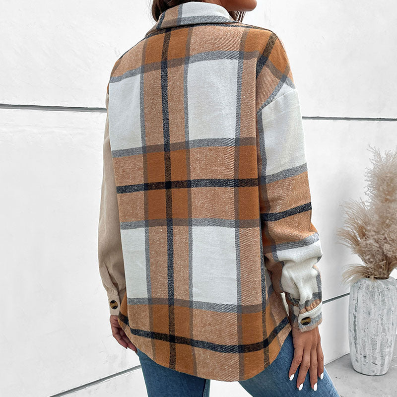 Color-Blocked Plaid and Corduroy Shacket