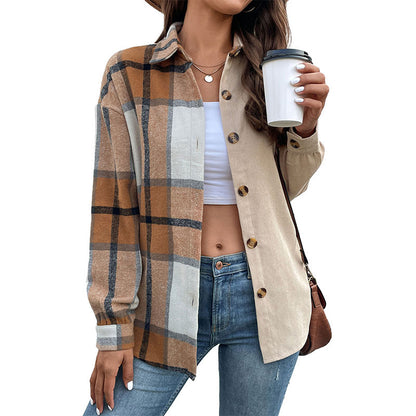 Color-Blocked Plaid and Corduroy Shacket