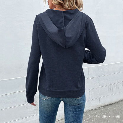 Loose Fit Pullover Hoodie with Henley Button Placket