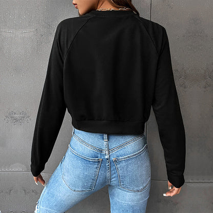 Cropped Sweatshirt with 'Happy' Letter & Leopard Heart Print