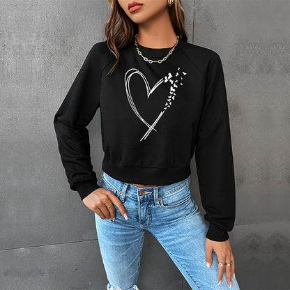 Cropped Sweatshirt with Broken Heart Graphic