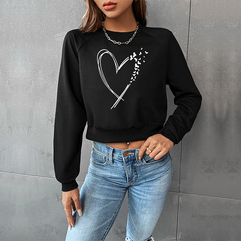 Cropped Sweatshirt with Broken Heart Graphic