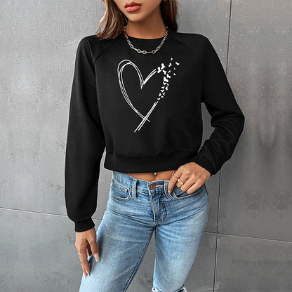Cropped Sweatshirt with Broken Heart Graphic