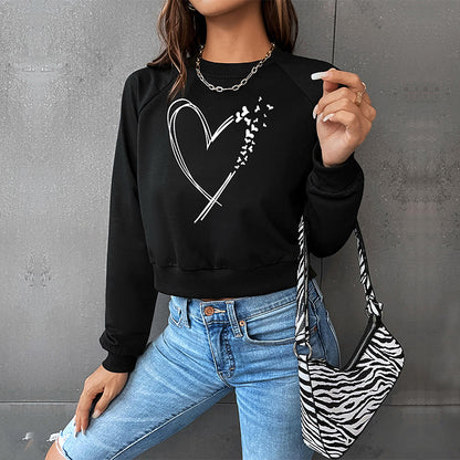 Cropped Sweatshirt with Broken Heart Graphic