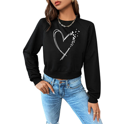 Cropped Sweatshirt with Broken Heart Graphic