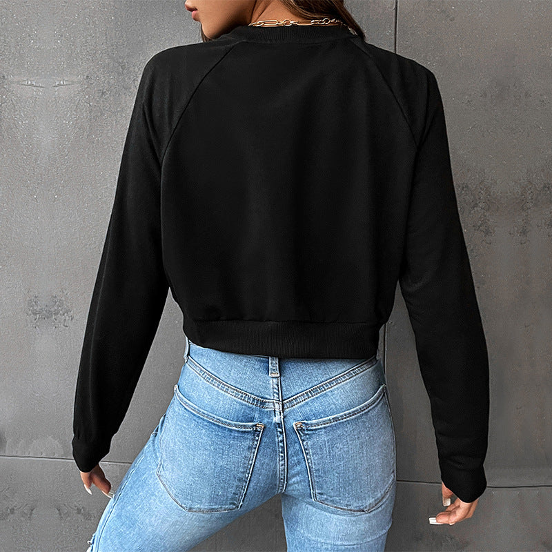 Cropped Letter Print Sweatshirt with Long Sleeves