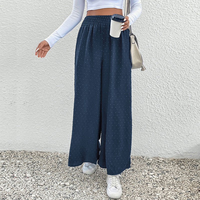 Jacquard Wide-Leg Pants with Elastic Waist