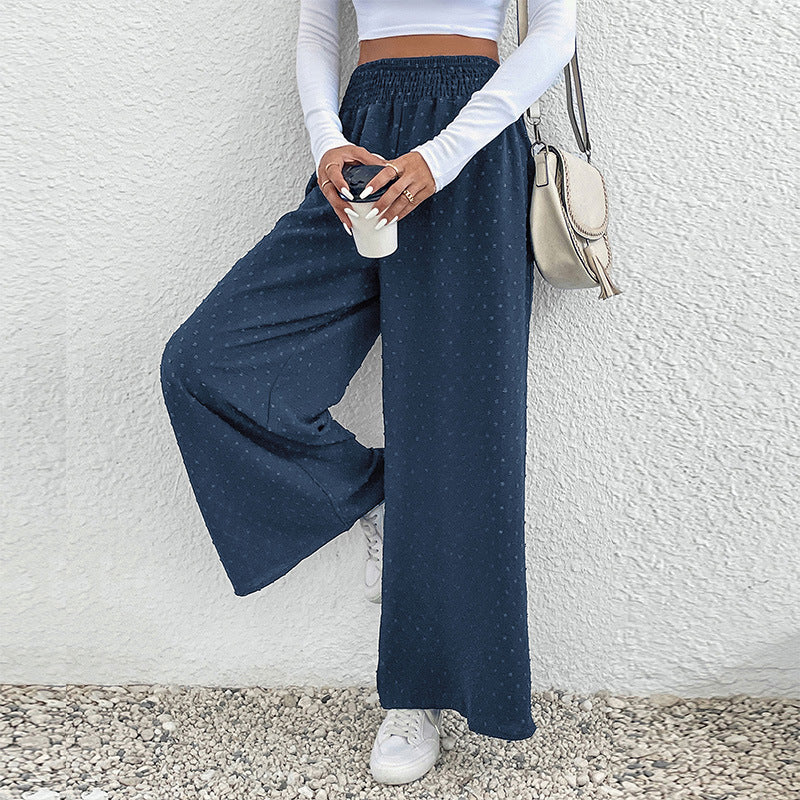 Jacquard Wide-Leg Pants with Elastic Waist