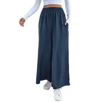 Jacquard Wide-Leg Pants with Elastic Waist