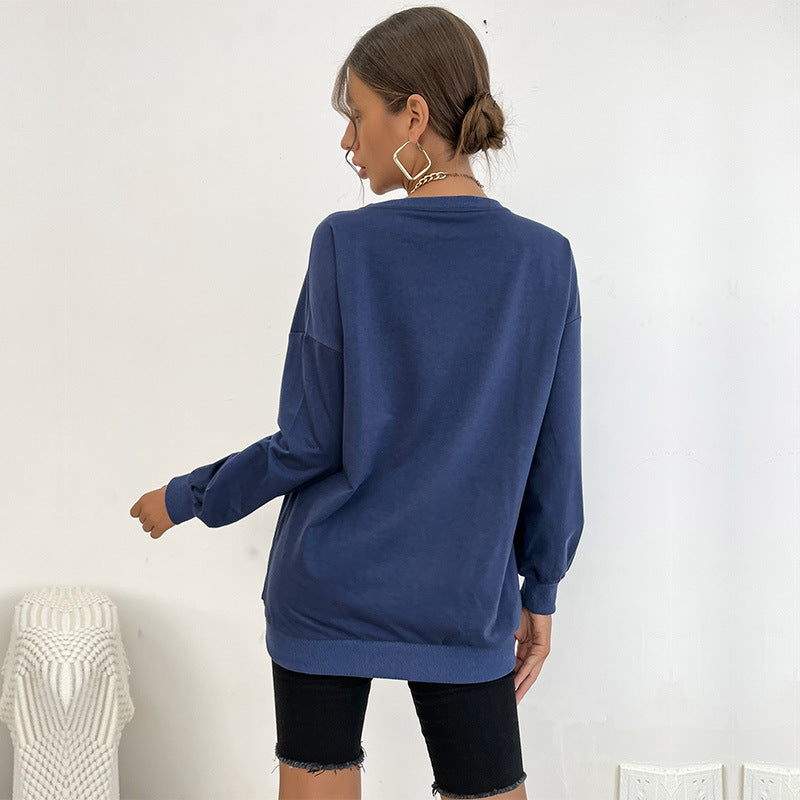 Loose Letter Print Sweatshirt with Round Neck